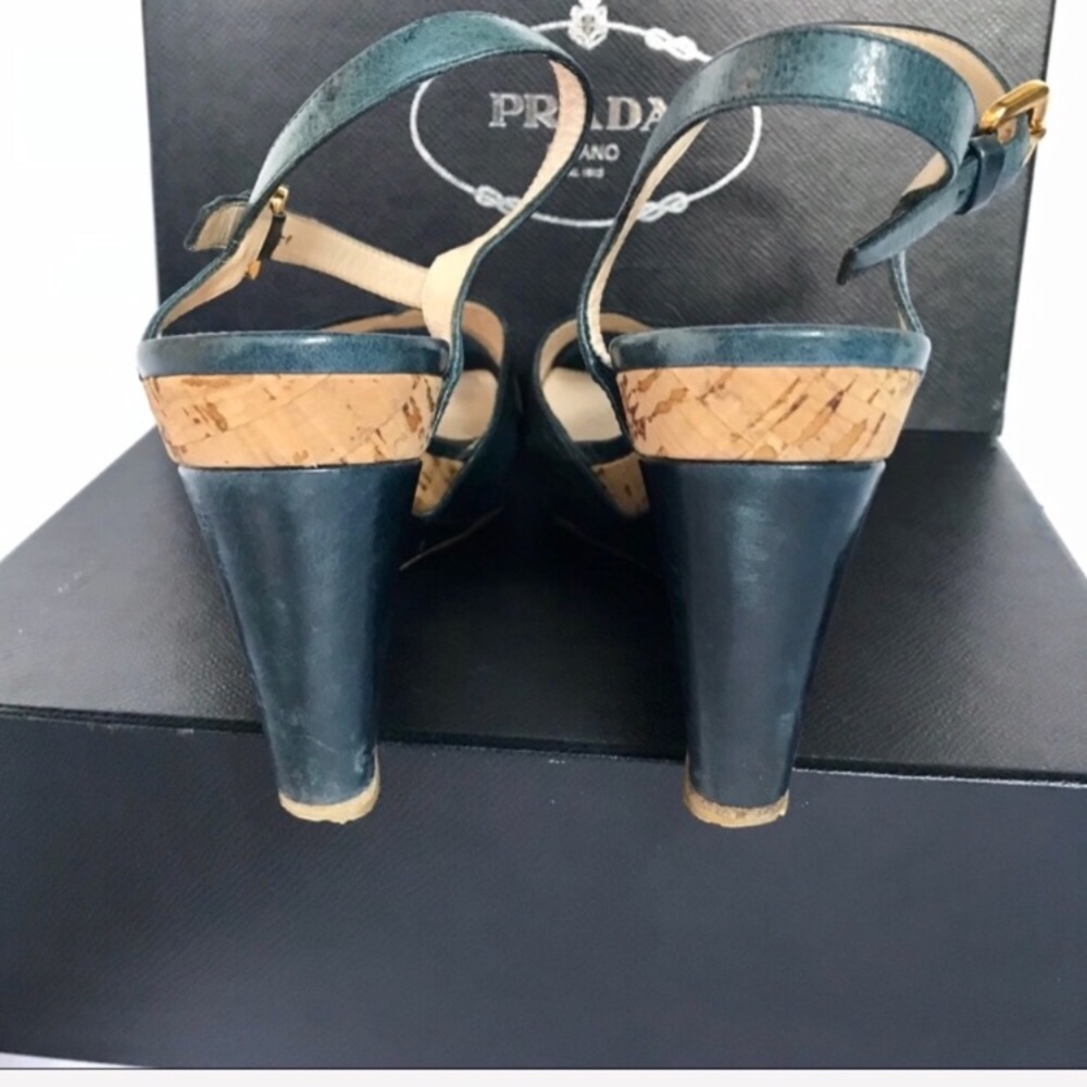 Prada Vitello Shine Denim Wedges Size 10/40 Italy - Picture 5 of 8
